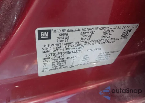 2016 GMC Sierra 1500 Sle z USA, uszkodzony, nr VIN 3GTU2MEC8GG142107